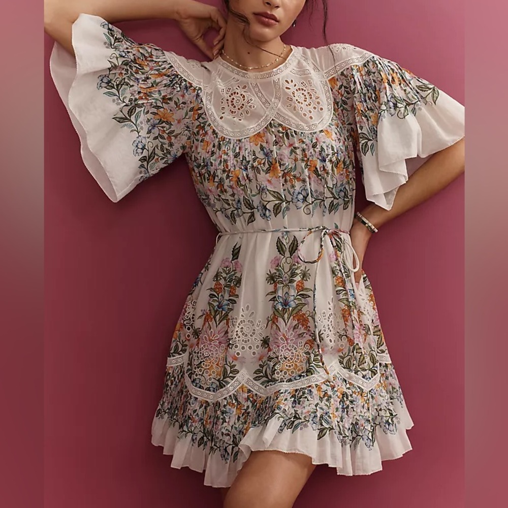 Farm Rio Sweet Bloom Bouquet Short-Sleeve Mini Dress - Picture 9 of 11